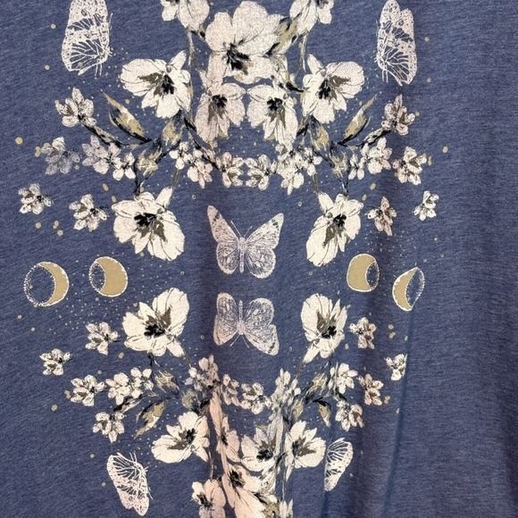 Lucky Brand Womens Blue Butterfly Graphic Print Short Sleeve Tee Size 1X boho - Picture 2 of 7